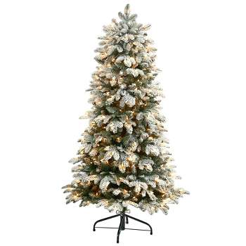 Nearly Natural 5-ft Flocked North Carolina Fir Christmas Tree with 350 Warm White Lights and 1247 Bendable Branches