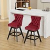 Gulches Wine Red Velvet Button Tufted Swivel Barstool Set of 2 Chrome Nailhead Rubber Wood Legs 360 Degree Curved Back 300 lb Counter Height - 2 of 4