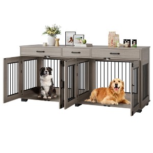 Coucheta 71" Wooden Double Compartment Dog Crate, Multi-Functional Indoor Kennel with Divider & Door, TV Stand & End Table for Large/Medium Dogs - 1 of 4