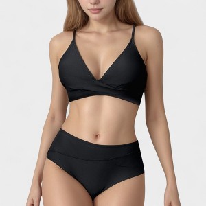 Anna-Kaci Swim Women's V-Neck Bikini Swimsuit with Crossover Top and High Waist Bottom - 1 of 4