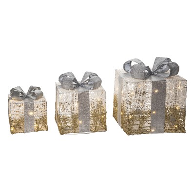 Transpac Metal 12.99 in. Multicolor Christmas Light Up Gift Decor Set of 3