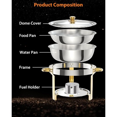 Gold Stainless Steel Round Chafing Dish Buffet Set, 4 Pack