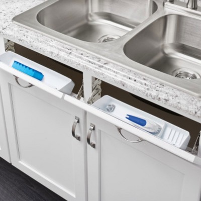 Rev-A-Shelf 14" Tip-Out Plastic Sink Trays for Kitchen and Bathroom Base Cabinet, Pull Out Vanity Shelf Home Organizer, White, 6572-14-11-52 — фото 2
