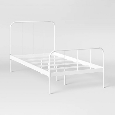 Twin Metal Kids Bed White Pillowfort Twin Bed Frame Curved Headboard Powder Coated Metal Platform Design