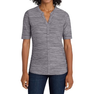 Mafoose Women's Short Sleeve Stretch Heather Moisture Wicking Open Neck Polo Top - 1 of 4