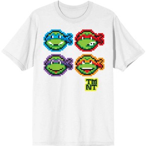 TMNT Pixelated Turtles and Logo Women's White Graphic Tee - 1 of 3