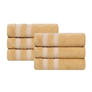 Zero Twist Cotton Ribbed Modern Geometric Border Hand Towel Set of 6 by Blue Nile Mills - 1 of 4