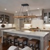 LLHZSY Rustic Wooden Dimmable Integrated LED Linear Pendant Chandelier Adjustable Kitchen Island Lights - W 43 3/10" - 4 of 4