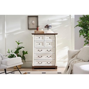 PAGED Wooden Rustic Drawer Dresser Storage Cabinet with Wooden Base and Riser Trim, Storage Dresser for Bedroom - 1 of 4