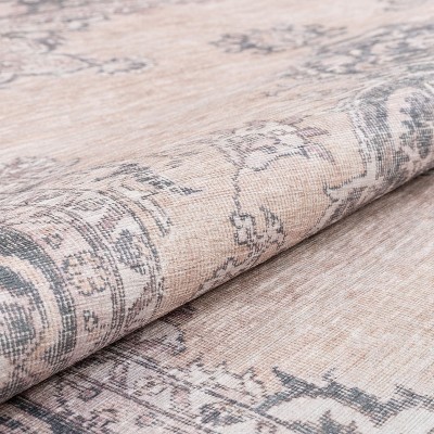 Beige Medallion Cotton-Synthetic 5' x 7' Easy-Care Area Rug