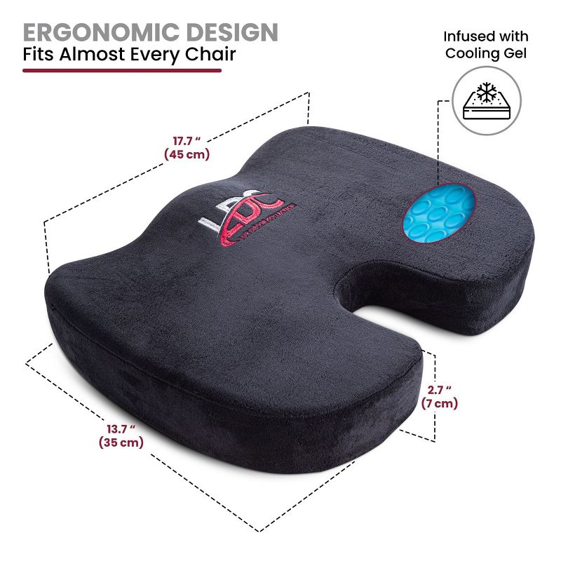 Lux Decor Collection Memory Foam Seat Cushion Back Support Pillow for Tailbone Sciatica Pain Relief Cooling Gel Comfort Pad for Desk Car Wheelchair, 2 of 7