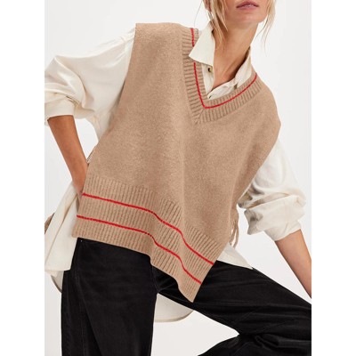 Sweater Vest for Women V Neck Sleeveless Knit Solid Casual Ribbed Preppy Pullover Tops