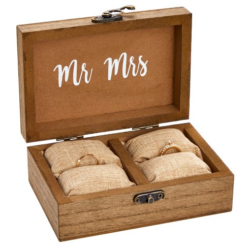 Juvale Mr & Mrs Wood Engagement And Wedding Ring Box With Burlap Pillow  Lining : Target
