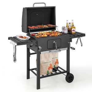 Costway Outdoor Charcoal Grill 391 sq.in. Cooking Area 2 Foldable Side Table BBQ Camping - 1 of 4