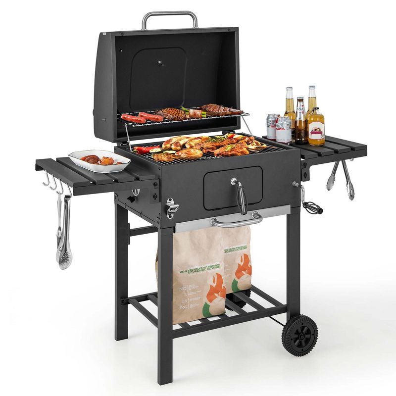 Costway Outdoor Charcoal Grill 391 sq.in. Cooking Area 2 Foldable Side Table BBQ Camping, 1 of 11