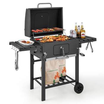 Costway Outdoor Charcoal Grill 391 sq.in. Cooking Area 2 Foldable Side Table BBQ Camping