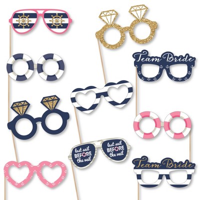 Big Dot Of Happiness Last Sail Before The Veil Glasses - Paper Card Stock  Nautical Bachelorette And Bridal Shower Photo Booth Props Kit - 10 Count :  Target