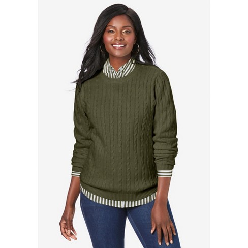 Olive green crew outlet neck sweater women's