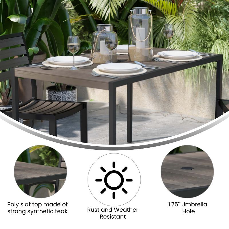 Merrick Lane Outdoor Dining Table with Faux Teak Poly Slat Top and Powder Coated Steel Frame, 5 of 11