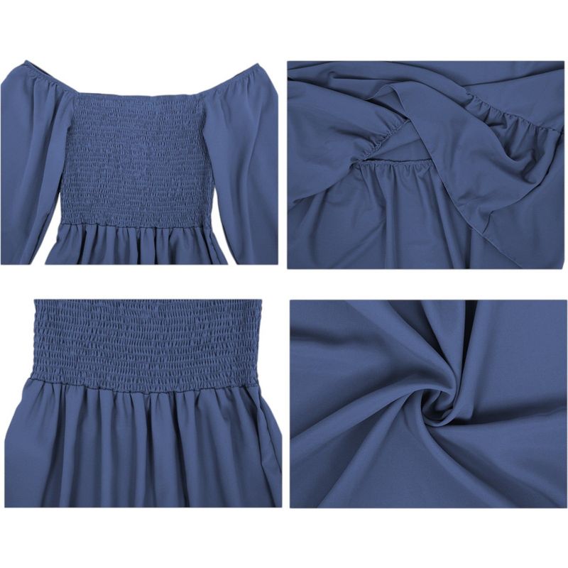 Anna-Kaci Women's Square Neck Shirred Ruffle Hem Long Sleeve Maxi Dress, 4 of 5