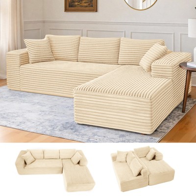 COMHOMA Boneless Couch, Compressed Sofa, Corduroy L-Shaped Sofa, No Assembly
