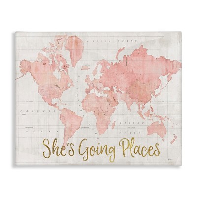 Stupell Industries She's Going Places Quote Pink Watercolor World Map