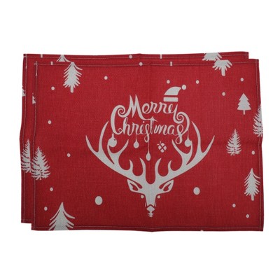 Unique Bargains Christmas Place Mats Linen Red White 13"x17.7" 2Pcs