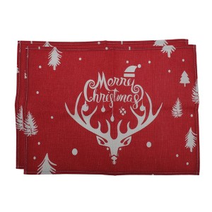Unique Bargains Christmas Place Mats Linen Red White 13"x17.7" 2Pcs - 1 of 4