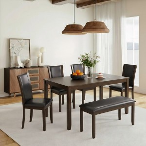 SereneCUSH Dining Table Set for 4/6, 5/6 Piece Wooden Kitchen Dining Table and Faux Leather Chairs, Ideal for Kitchen Dinning Room, Dark Walnut - 1 of 4