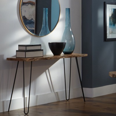 Natural Live Edge Acacia Wood and Metal Hairpin Console Table