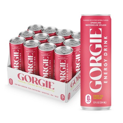 Gorgie Sugar Free Natural Energy Drinks, Sparkling Watermelon Crush - 12 Fl Oz Can (Pack of 12)