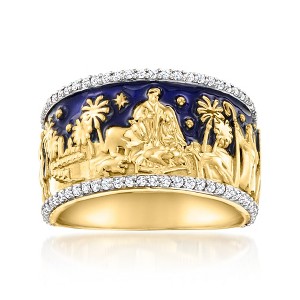 Ross-Simons 0.30 ct. t.w. White Topaz and Blue Enamel Nativity Ring in 18kt Gold Over Sterling - 1 of 4