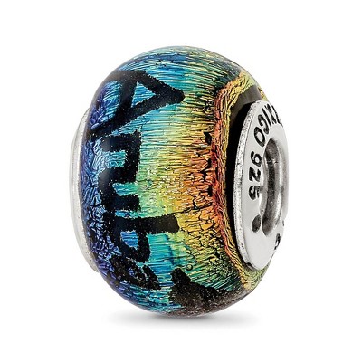 Black Bow Jewelry Aruba & Palm Trees Orange Dichroic Glass & Sterling Silver Bead Charm