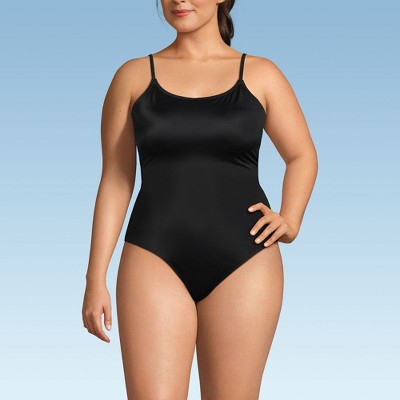 Lands' End Women's Chlorine Resistant Scoop Neck High Leg Tugless Tank Thin Strap One Piece Swimsuit Adjustable