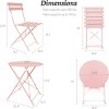 SEVOBAL 3-Piece Set Folding Bistro Table and Chairs Weather Resistant Conversation for Bistro Balcony Porch Yard Garden Indoor, Pink, 38.3"*24"*6.7" - 3 of 4