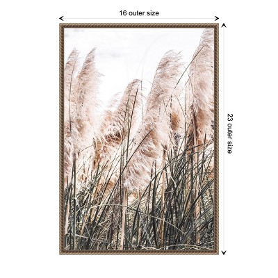 Pampas Grass Sepia Photography Canvas with Beaded Bronze Frame