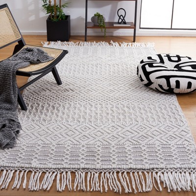 Grey and Ivory Hand-Tufted Wool Shag Area Rug