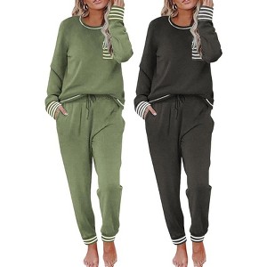 Ekouaer 2 Pack Womens Pajama Sets Long Sleeve Lounge Sets Soft Pj ...