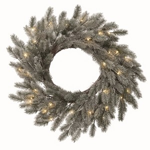 Transpac Artificial Silver Christmas Spruce Tree Light Up Wreath - 1 of 2