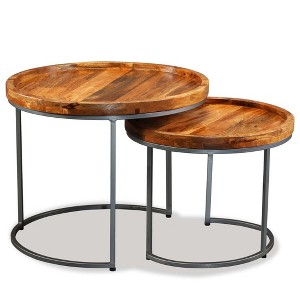 vidaXL Side Table Brown Solid mango wood top, wrought iron legs - 1 of 4