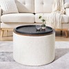 Lyngins 2-Piece Set Round Chenille Storage Ottoman with a Drum Shaped Small Stool– No-Assembly, Soft Padded Foot Stool, Ottoman with Storage - 3 of 4