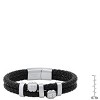 Steeltime Men's two layered black braided leather and stainless steel beads bracelet. Color Options: Silver, Black - 3 of 4
