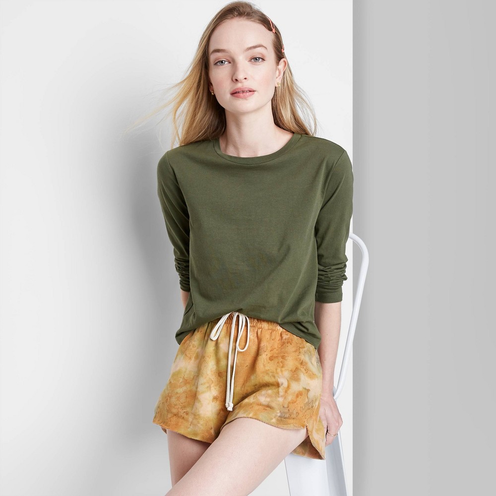 Wild Fable Women's Long Sleeve Crew Neck Cropped T-Shirt Green Size XS 