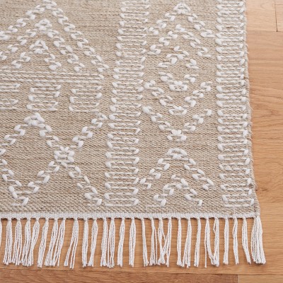 Ivory and Beige Handwoven Wool and Cotton Area Rug, 8' x 10'