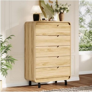 Nasitip 5-Drawer Dresser, Wooden Chest of Drawers with Anti-Tip Kit, Rounded Corners & Metal Legs for Home Office - 1 of 4