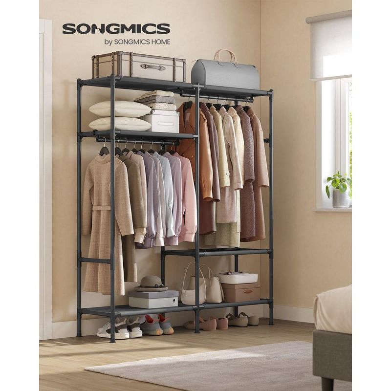 SONGMICS Heavy Duty Clothes Rack 65 Inch Freestanding Portable Wardrobe with Hanging Rails and Shelves Total Load 242 lb Black, 2 of 9