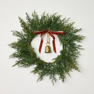 12" Mini Cypress with Brass Bell and Red Ribbon Wreath - Hearth & Hand™ with Magnolia - 1 of 3