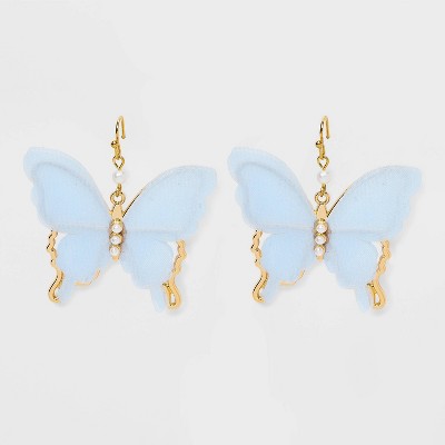 Layered Butterfly Drop Earrings - Wild Fable™ Gold/Blue: French Wire Closure, Nickel-Free Metal, Zinc Alloy, 1.93" Length
