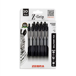 Zebra 10pk Z-Grip Pen Black Ink - 1 of 4