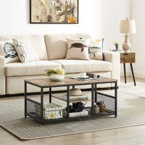 VECELO 39.4 Inch Rectangle Coffee Table with Storage Shelf, Industrial Entertainment Center Television Table - 1 of 4